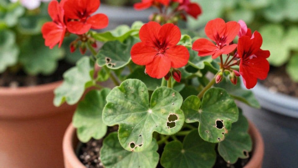 Jakie uszkodzenia powodują gąsienice na pelargoniach?